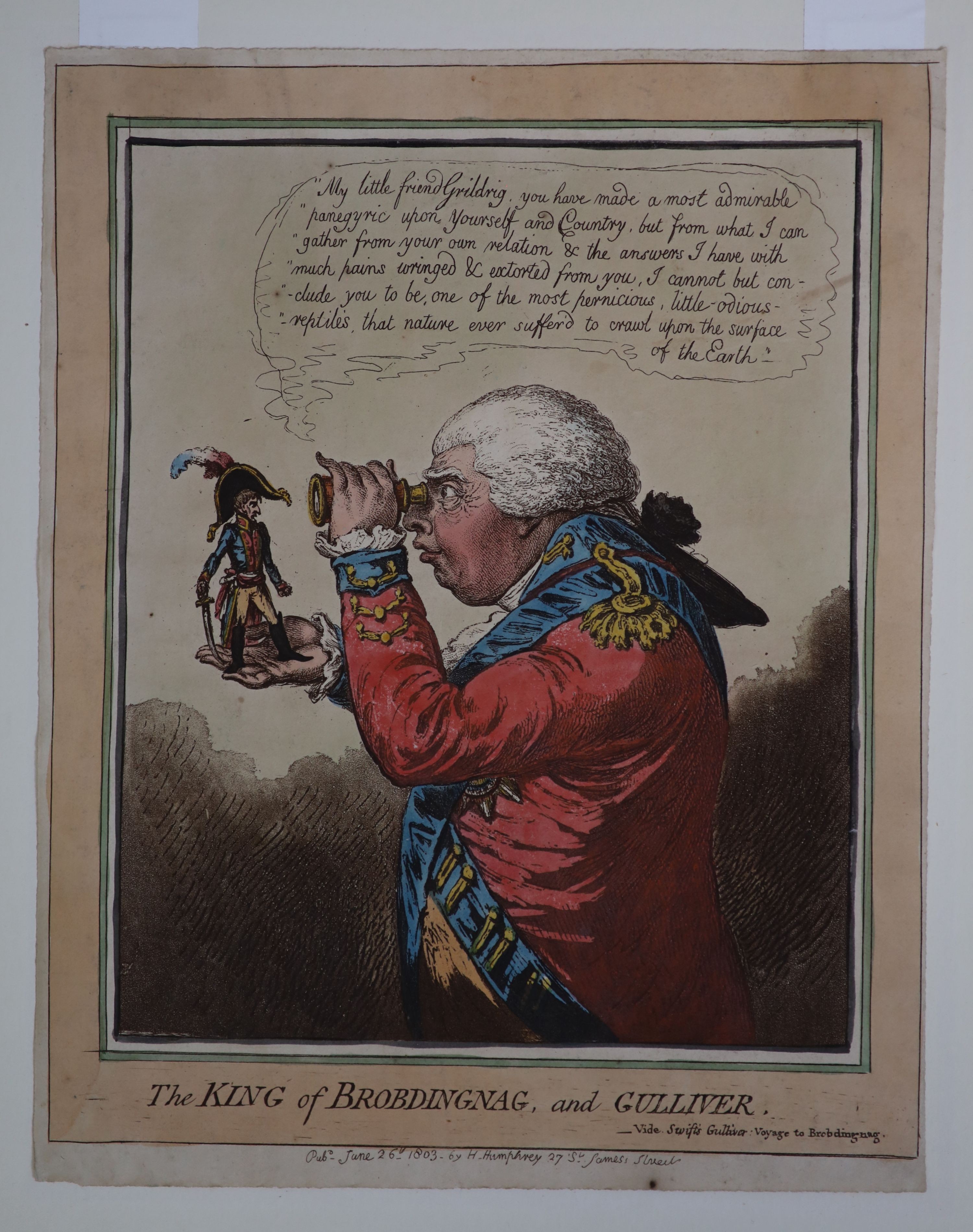 James Gillray (1757-1815), New Morality, The Bishop of A Tun’s Breeches, Making Decent, Frying Sprats/Toasting Muffins, The King of Brobdingnag, Charlotte la Corde, The Reception of the Diplomatique, The State Waggoner,